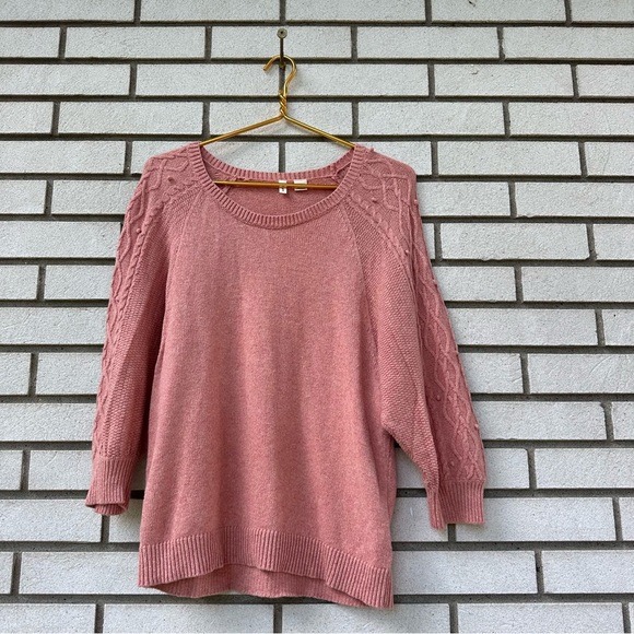 Anthropologie Moth Pink Cable Knit Icehouse Pullover Sweater Dolman Sleeve Boho - Picture 3 of 12
